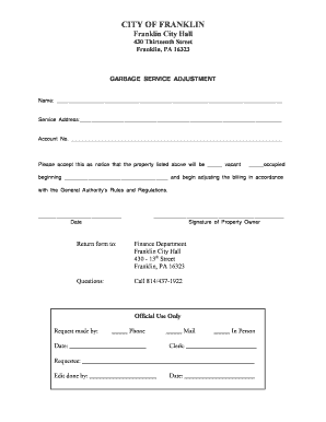 Garbage Service Adjustment Form