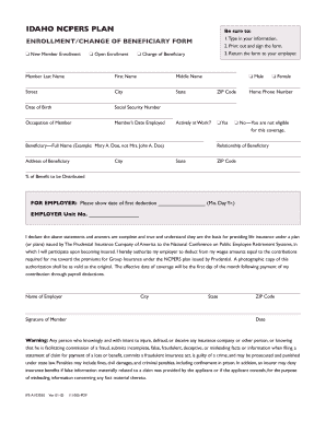 Idaho NCPERS Beneficiary Enrollment Form