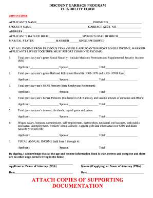 Discount Garbage Program Eligibility Form