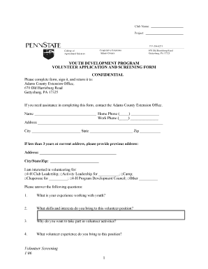 Pennsylvania 4-H Volunteer Application Form