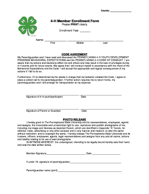 Pennsylvania 4-H Member Enrollment Form