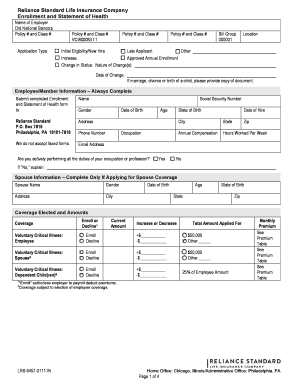 Reliance Standard Life Insurance Enrollment Form