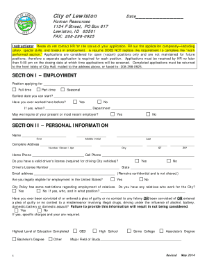 City of Lewiston Employment Application
