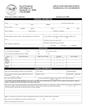 City of Woodstock Employment Application