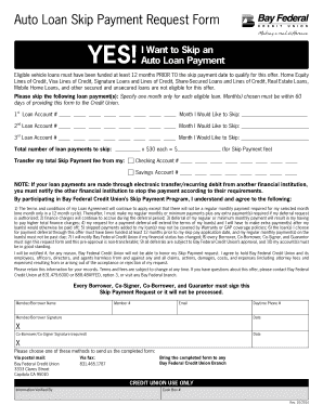 Auto Loan Skip Payment Request Form