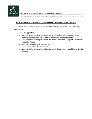 Home Improvement Contractor License Application