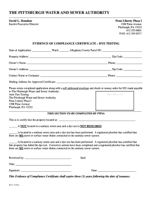 Evidence of Compliance Certificate – Dye Testing