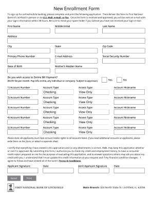 First National Bank of Litchfield Online Banking Enrollment Form