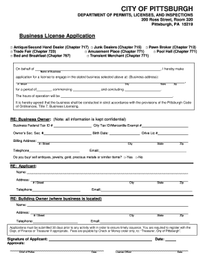 City of Pittsburgh Business License Application