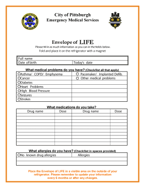 Envelope of Life Medical Information Form