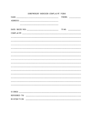 Shrewsbury Borough Complaint Form