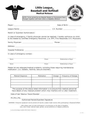 Little League Medical Release Form