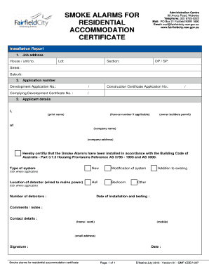 Smoke Alarm Installation Certificate