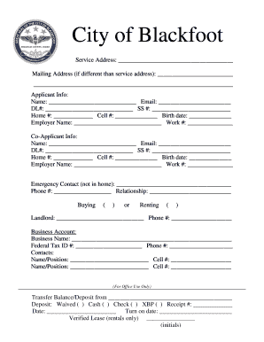 City of Blackfoot Utility Service Application