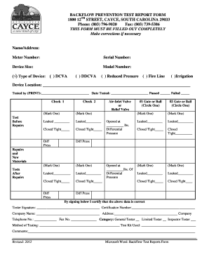 Backflow Prevention Test Report Form