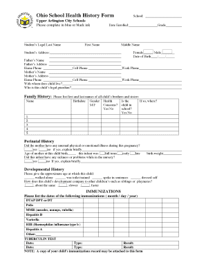 Ohio School Health History Form