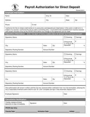 Payroll Authorization for Direct Deposit