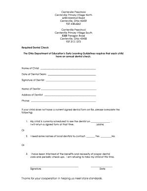 Ohio Dental Check Form
