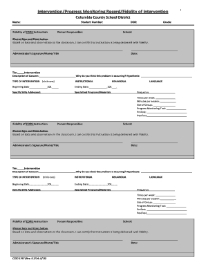 Intervention Progress Monitoring Record