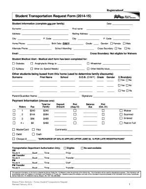 Student Transportation Request Form