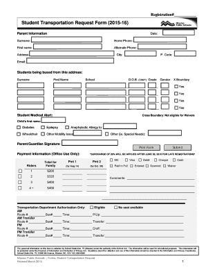 Student Transportation Request Form
