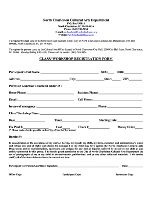 North Charleston Class Workshop Registration Form