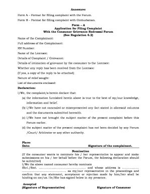 Consumer Grievance Complaint Form