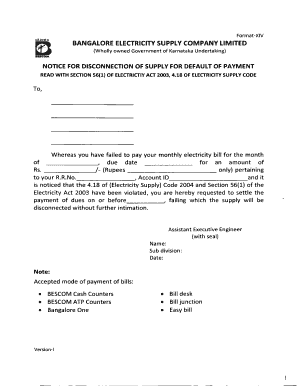 Notice for Disconnection of Electricity Supply