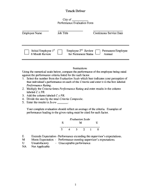 Truck Driver Performance Evaluation Form