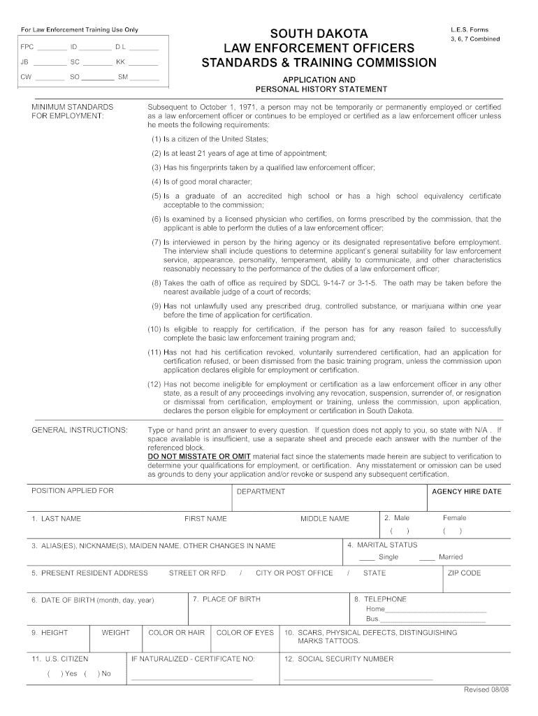 SOUTH DAKOTA LES Forms FPC ID D L LAW ENFORCEMENT Preview on Page 1