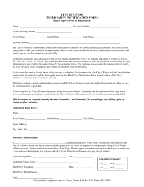City of Union Third Party Notification Form