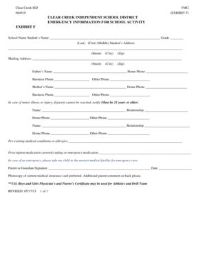 Clear Creek ISD Emergency Information Form