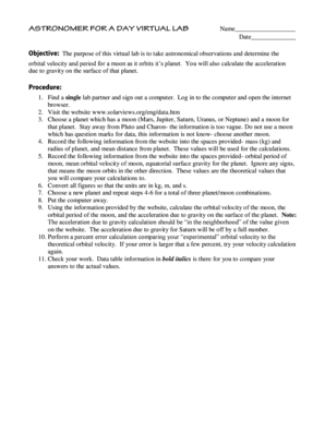 Astronomy Lab Worksheet