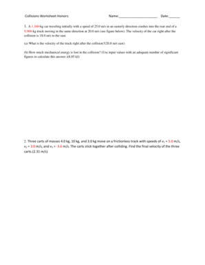 Physics Collisions Worksheet