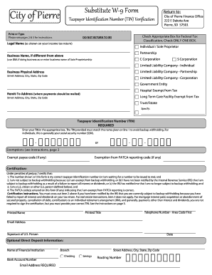 City of Pierre Substitute W-9 Form