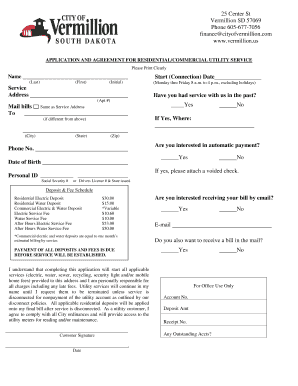 Application and Agreement for Residential/Commercial Utility Service