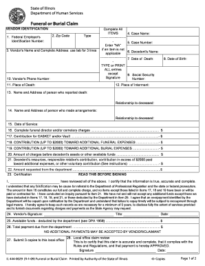 Illinois Funeral or Burial Claim Form