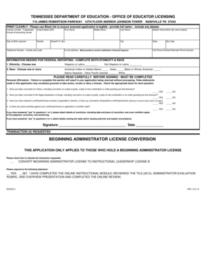 Tennessee Educator License Conversion Application