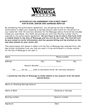 Workout plan template excel - AUTHORIZATION AGREEMENT FOR DIRECT DEBIT FOR WATER SEWER - ci watauga tx