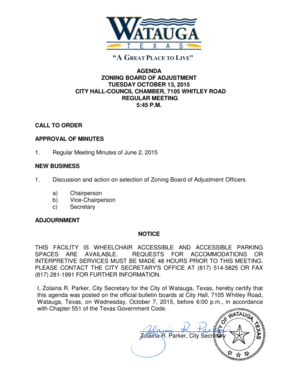 Letter of intent for promotion - AGENDA ZONING BOARD OF ADJUSTMENT TUESDAY OCTOBER 13 2015 - ci watauga tx