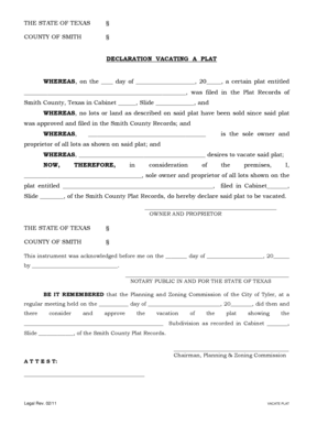 Sign in sheet - DECLARATION VACATING A PLAT WHEREAS NOW THEREFORE - cityoftyler