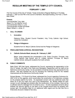 February 1, 2007 at 500 PM in the Council Chambers, Municipal Building, 2nd Floor, 2 North - ci temple tx