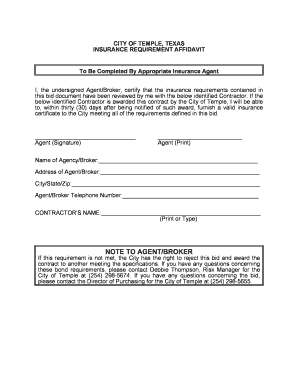 Form i 766 sample - CITY OF TEMPLE TEXAS INSURANCE REQUIREMENT AFFIDAVIT To