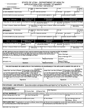 Utah Marriage License Application