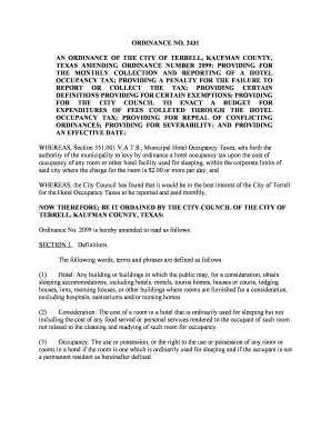 Printable triage form template - TEXAS AMENDING ORDINANCE NUMBER 2099 - cityofterrell