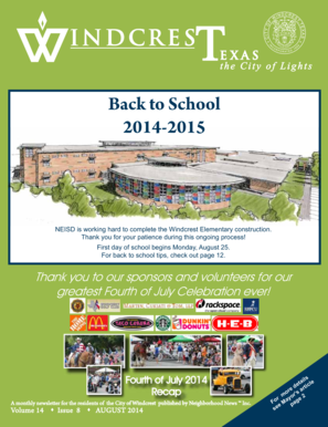 Hospitality rider example - Back to School 2014-2015 - Windcrest Texas - ci windcrest tx