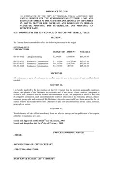 Simple guarantor letter - ANNUAL BUDGET FOR THE YEAR BEGINNING OCTOBER 1, 2002, AND - cityofterrell