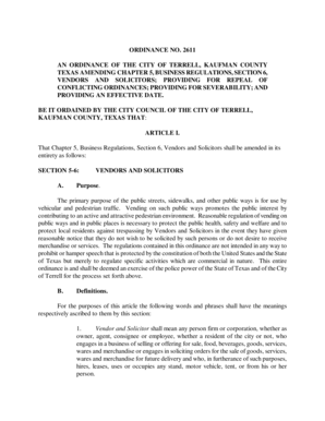 Blank concept map - 2611 AN ORDINANCE OF THE CITY OF TERRELL, KAUFMAN COUNTY TEXAS AMENDING CHAPTER 5, BUSINESS REGULATIONS, SECTION 6, VENDORS AND SOLICITORS - cityofterrell