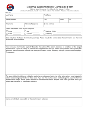 Consignment agreement template - External Discrimination Complaint Form - Terrell Texas - cityofterrell