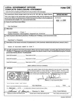 Sign off sheet template - LOCAL GOVERNMENT OFFICER FORM CONFLICTS DISCLOSURE STATEMENT - cityofyoakum